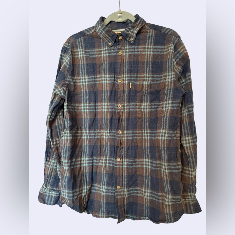 Buffalo Jackson Men’s Brown and Blue Plaid Button-Up Shirt - excellent condition